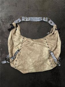 Y2k Studs Camel Suede Hobo Bag