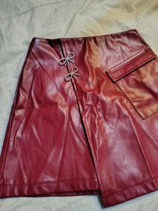Savana Burgundy Faux Leather Skirt with Bow
