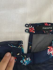 Floral Print Mesh Neck Top