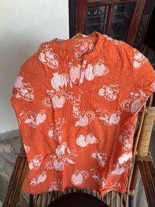 Orange Printed Cotton Short kurta M size