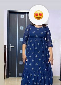 Chic Navy Blue Printed Anarkali kurta