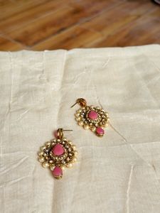 Exquisite Pink & Pearl Dangle Earrings