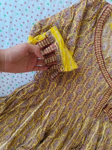 Yellow Printed Anarkali Kurta