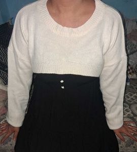 Cream Cropped Knit Sweater