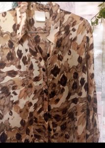 Brown Animal Print Button-Up Shirt