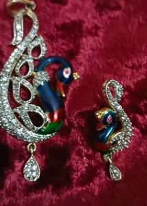 Stunning Peacock Pendant &amp; Earring Set.Ad diamond