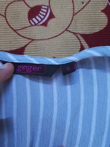 A S Size Ginger Top With Grey And White Stripes.