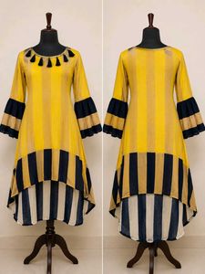 Yellow &amp; Navy Striped Kurta
