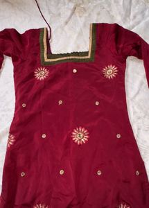 Maroon Embroidered Kurta