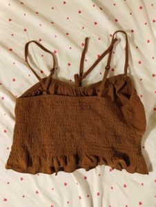 URBANIC Brown Smocked Cropped Top