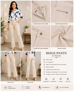 Beige Flattering Fit Pants for Women