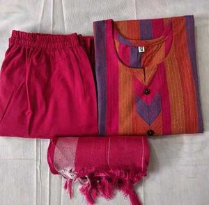 Vibrant Striped Kurta Set with Dupatta