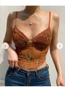 y2k Vintage Floral Lace Trim Crop Top