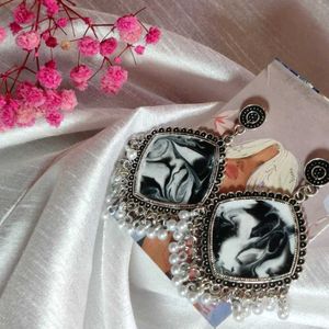 Bohemian Marble Square Earrings