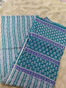Teal Floral Print Dress Material
