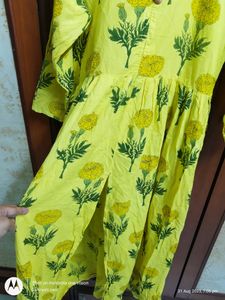 Yellow Cotton Front Slit Kurti