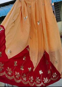 Embroidered Peachy Orange Lehenga Skirt
