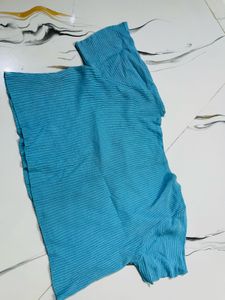 Blue Ribbed Short Sleeve crop Top