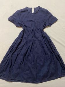 Navy Blue Short Sleeve Midi Dress