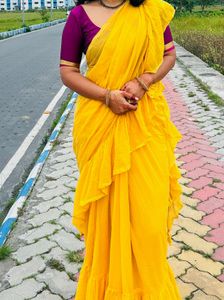 Suta Original Yellow Ruffled Saree
