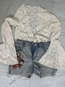 Sheer Lace Tie-Front Crop Top