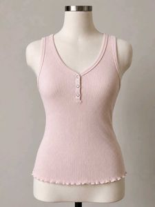 Ribbed Button-Up Tank Top