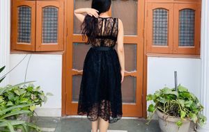 Elegant Black Lace Midi Dress