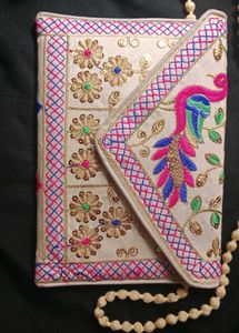 Embroidered Peacock Clutch Bag