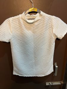 White Textured Mock Neck Tee