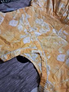 Yellow Printed Cotton Kurta