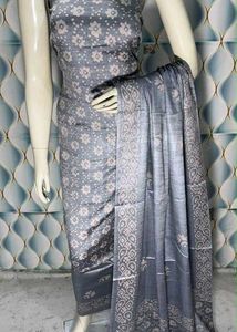 Grey Floral Print Kurta Set with Dupatta