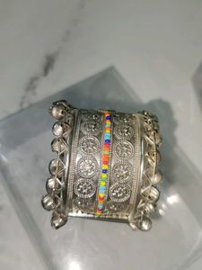 Boho Silver Cuff Bracelet with Beads