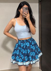 Blue Floral Print casual Skirt