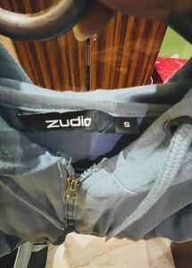 Blue Cropped Zip-Up Hoodie