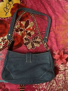 Denim Shoulder Bag with Chain