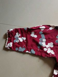 Floral Print Maroon Kurtis-Combo