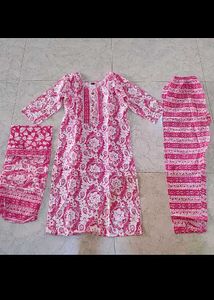 Pink Floral Print Kurta Set with Dupatta