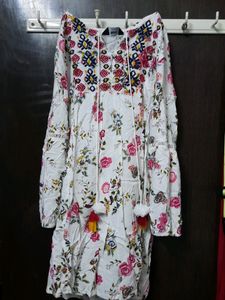 White Floral A-line Top
