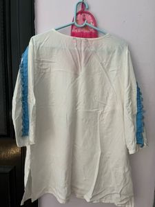 Elegant White &amp; Blue Kurta Set with Embroidery