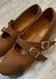 Brown Suede Mary Jane Flats