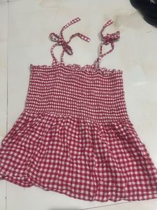 Red Gingham Smocked Camisole Top