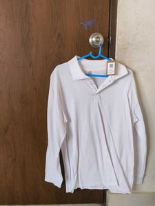 long sleeves polo neck white t shirt