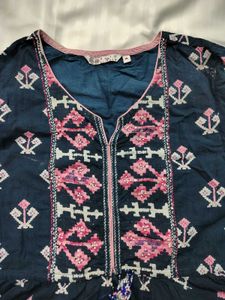 Rain &amp; Rainbow Navy Blue Printed  Anarkali Kurta