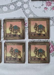 Hand-Painted Wooden Camel Tea Coaster Set