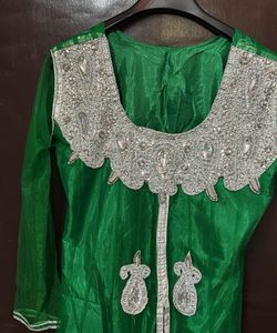 Green anarkali Set with Silver Embellishm