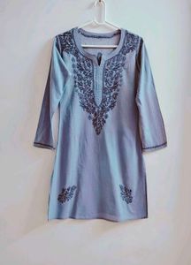 🩶 Grey Chikan Embroidered Kurta