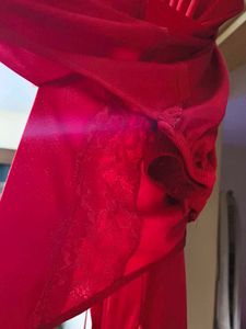 Red Velvet Nightgown with Lace Trim