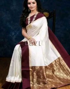 Elegant White & Maroon Silk Saree
