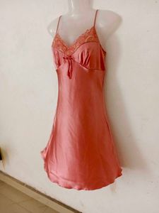 Silky Pink Lace Trim Nightgown
