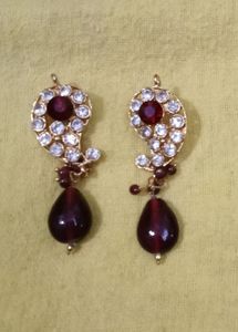 Elegant Red & Crystal Paisley Earrings